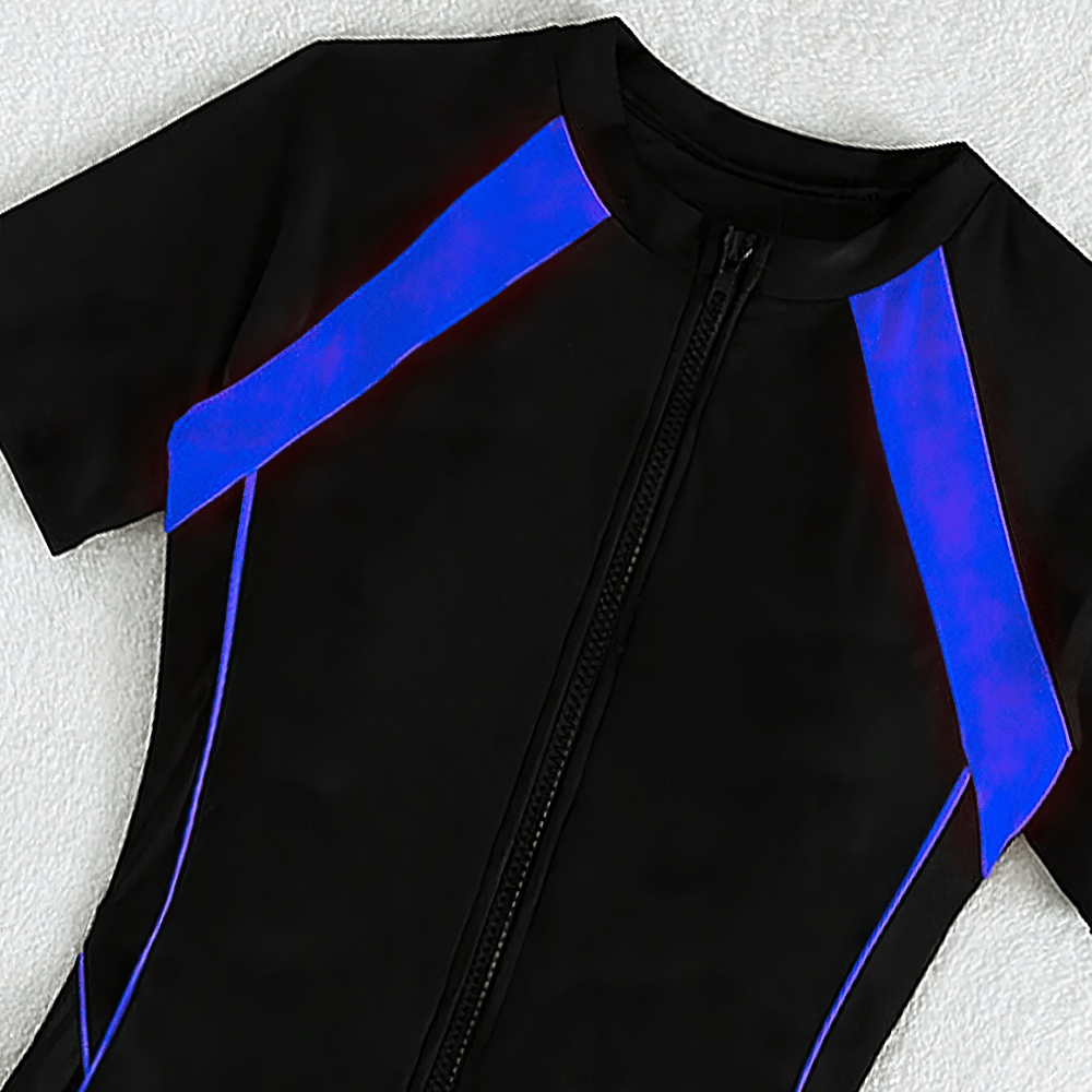 Female Zip Front Short Sleeve Surf Swim Romper - SF4593