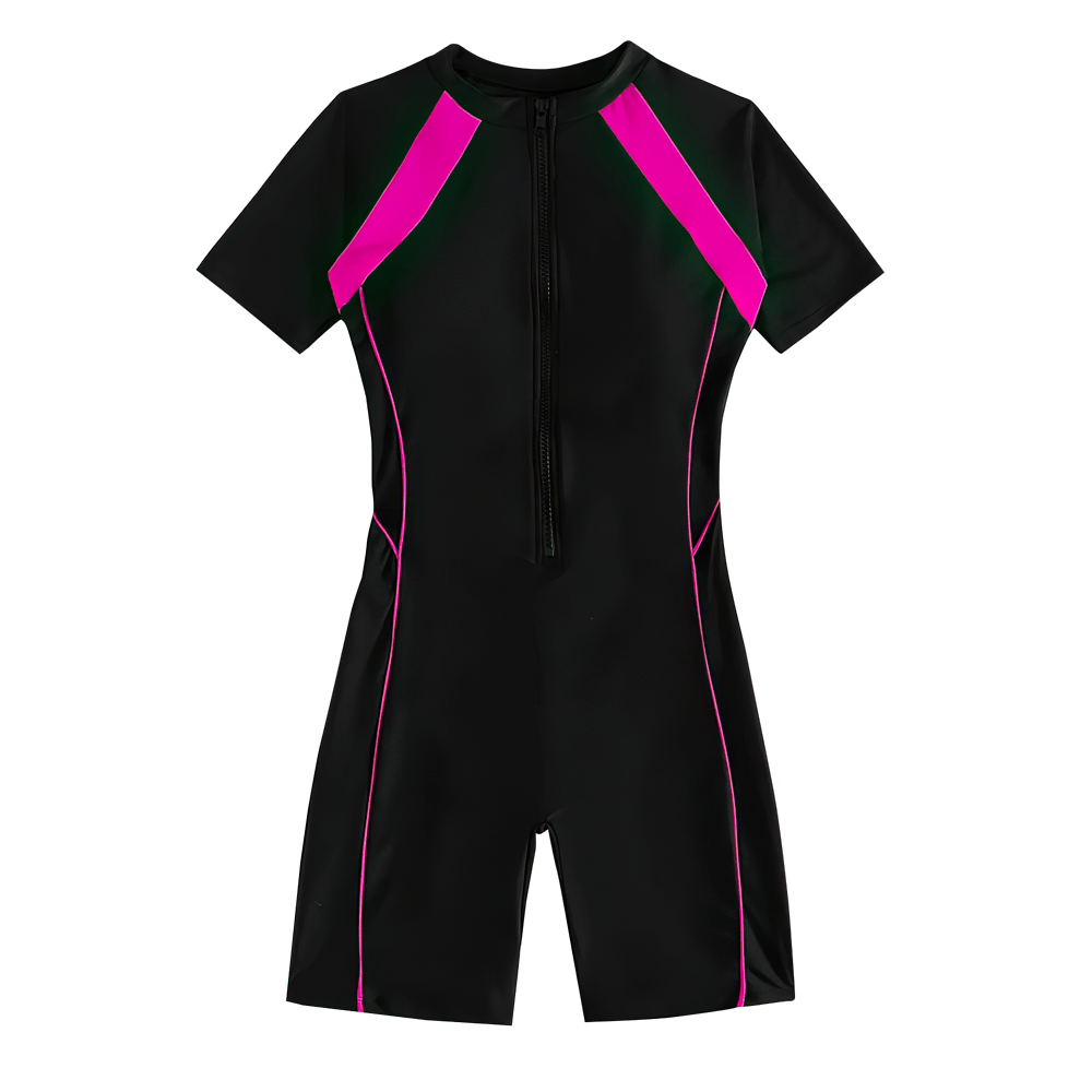 Female Zip Front Short Sleeve Surf Swim Romper - SF4593