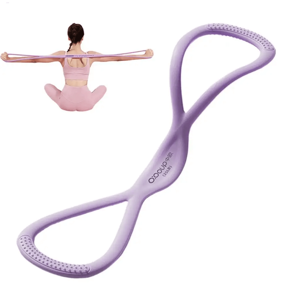 Purple Figure 8 Silicone Resistance Band for Arm, Back, and Shoulder Workouts - Enhances Flexibility and Muscle Endurance.