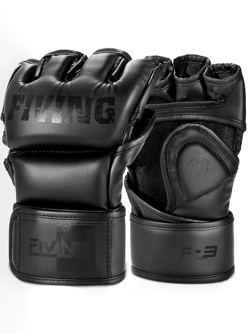 Fingerless MMA training gloves SF2689 in black PU leather with reinforced wrist support, ideal for boxing and kickboxing.
