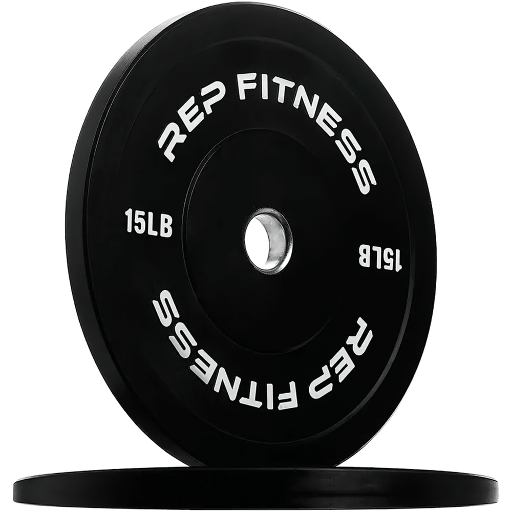 REP Fitness 15LB heavy-duty bumper plate for weightlifting and strength conditioning, ideal for home gym workouts, SF3337.