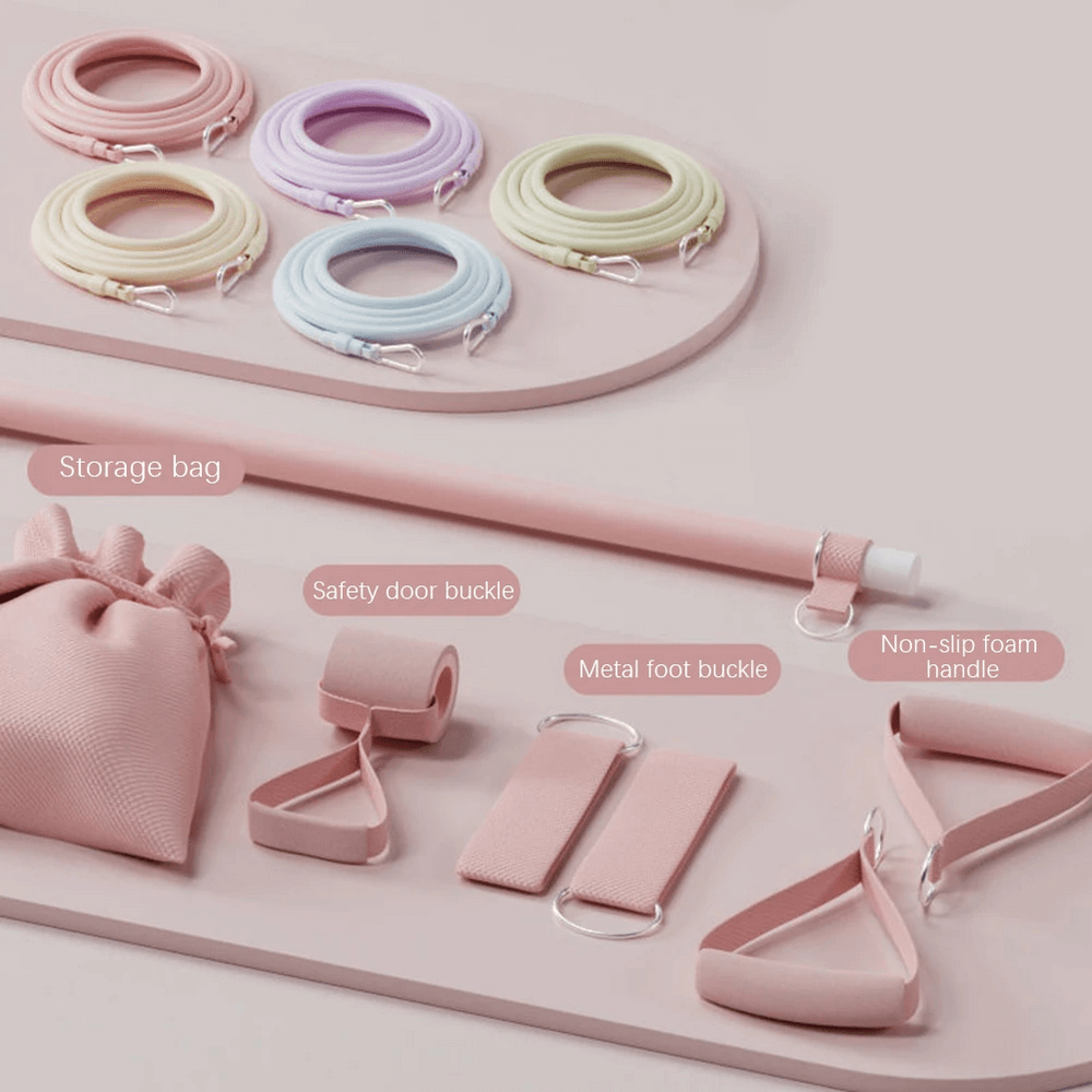 Fitness Elastic Resistance Band with Handles - SF3430 set including toning tube, grip handles, and accessories for versatile workouts.