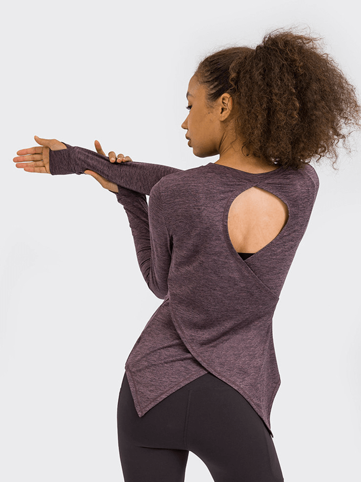 Fitness Hollow Back Long Sleeves Top / Round Neck Breathable Clothing - SF1439