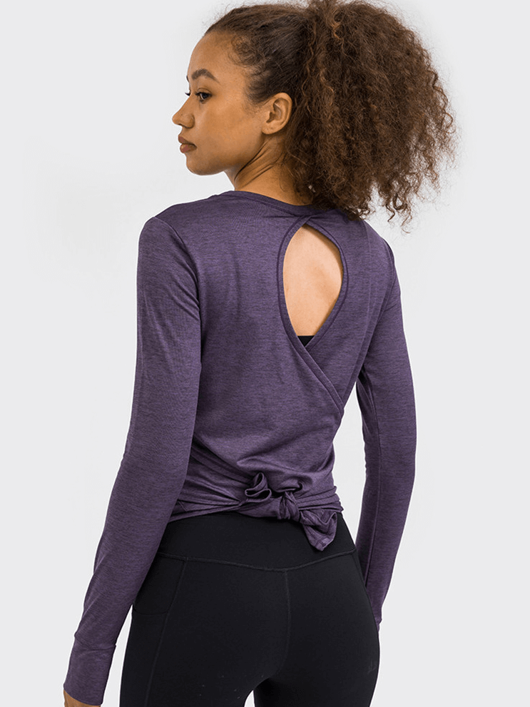 Fitness Hollow Back Long Sleeves Top / Round Neck Breathable Clothing - SF1439