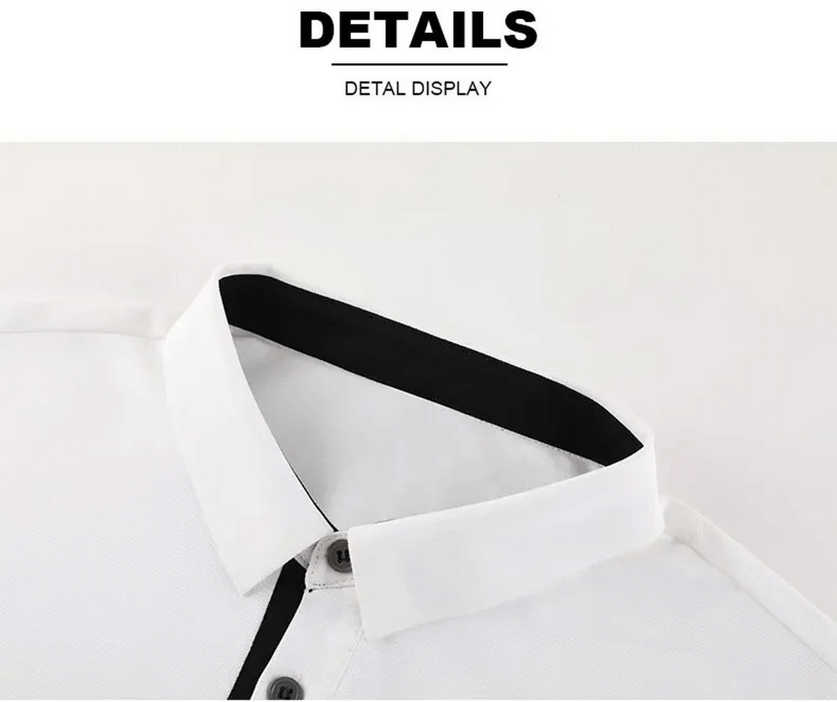 Close-up of men's white polo shirt collar with black trim, SF2202. Stylish casual wear for any season by Fitness Polo T-Shirt collection.