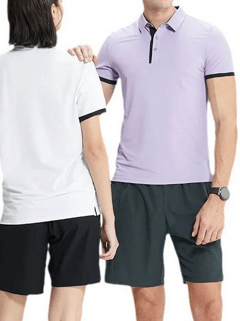 Men's casual polo shirts in white and violet, perfect for spring, summer, and autumn. Lightweight and stylish for smart casual outings.