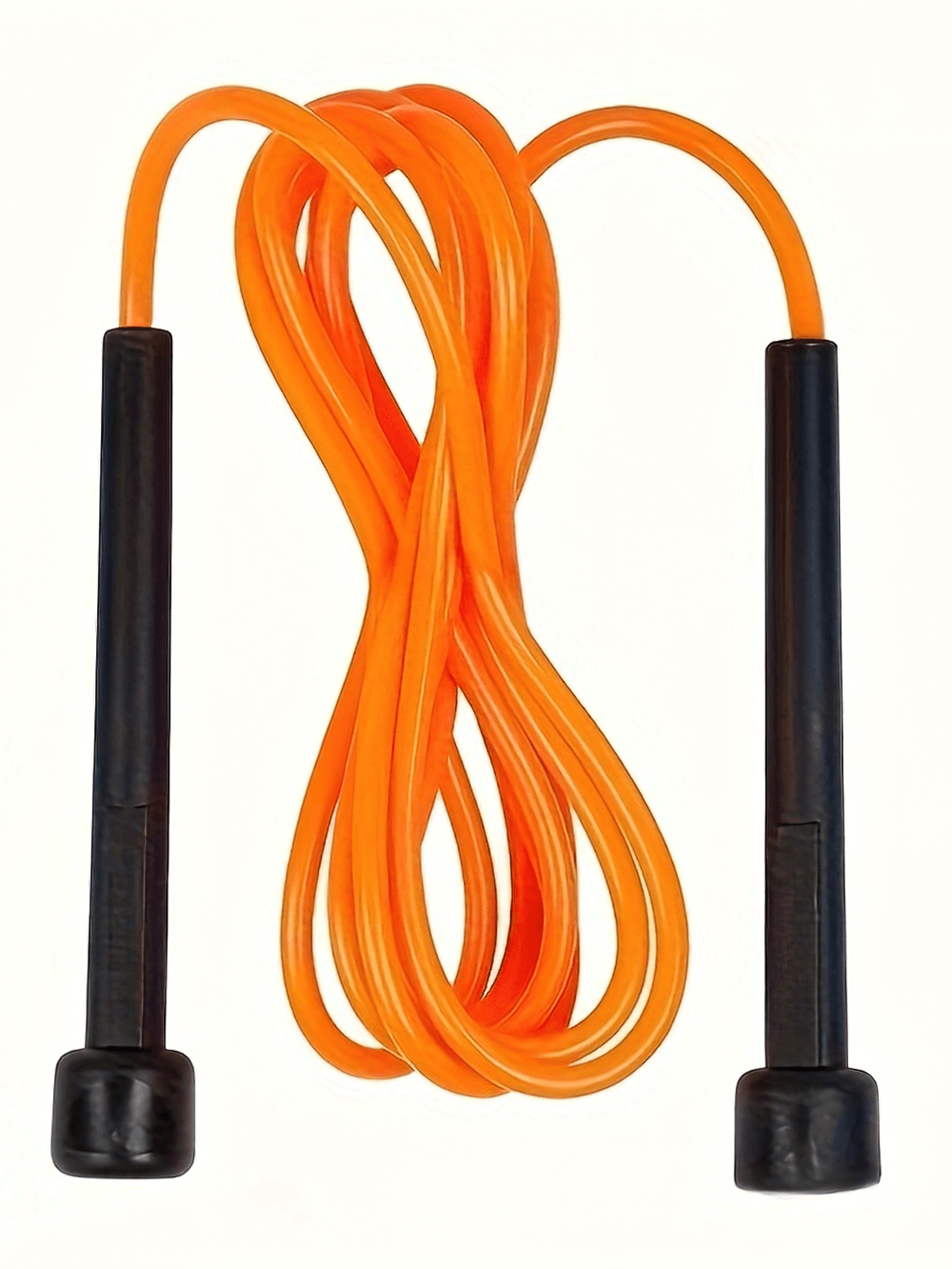 Orange fitness skipping rope for cardio and training with black handles, durable PVC material for effective workouts and exercise.