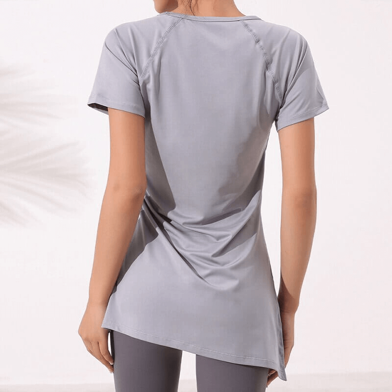 Fitness Solid Damen Langes T-Shirt mit Kordelzug an der Seite – SF1281