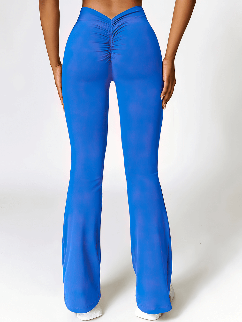 Alt Tag: Flared V-Shaped Waist Yoga Pants for Women - SF4289 blue flared V-waist scrunch-back leggings for yoga workout full length