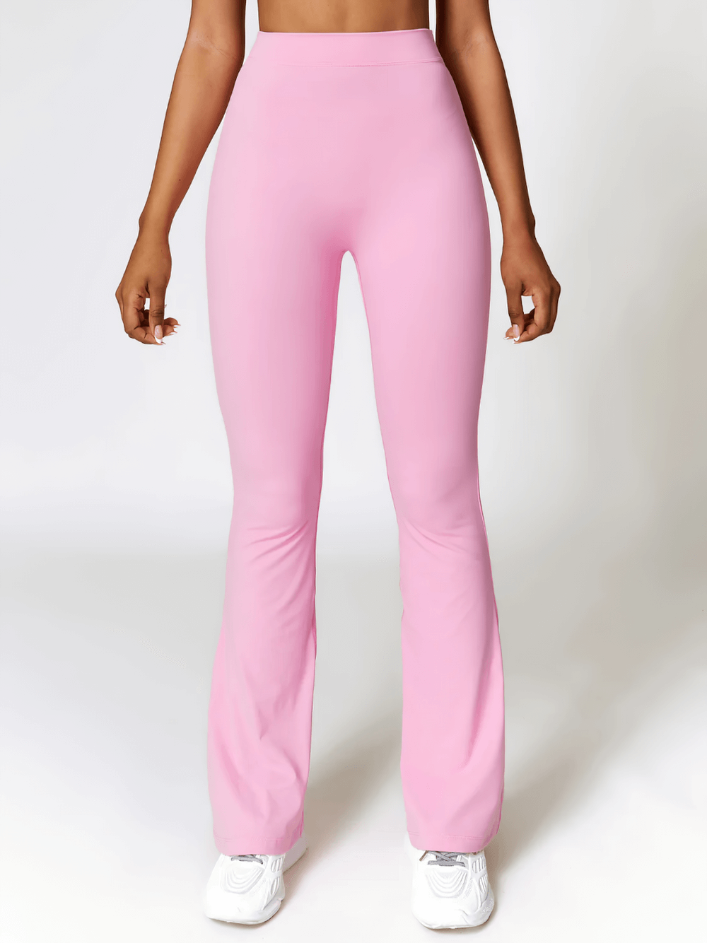 Alt Tag: Flared V-Shaped Waist Yoga Pants for Women - SF4289 pink flared full-length V-waist leggings for yoga workout casual wear