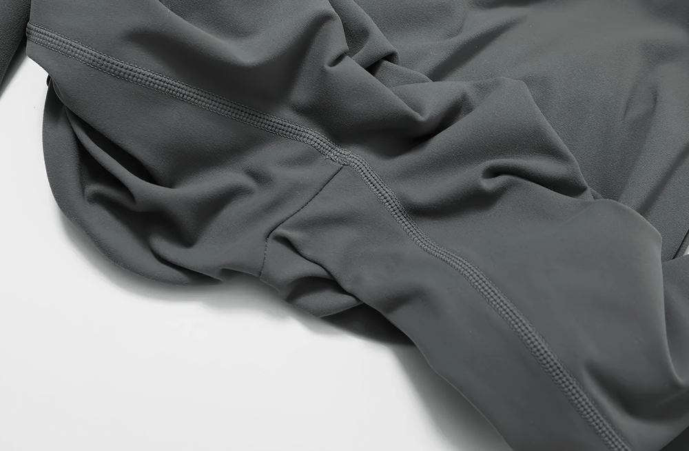 Alt Tag: Flared V-Shaped Waist Yoga Pants for Women - SF4289 close-up of gray nylon-spandex fabric with flatlock seams, full-length flare