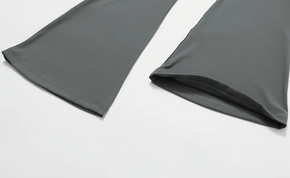 Alt Tag: Flared V-Shaped Waist Yoga Pants for Women - SF4289 flared leg hem close-up, stretchy nylon-spandex workout leggings