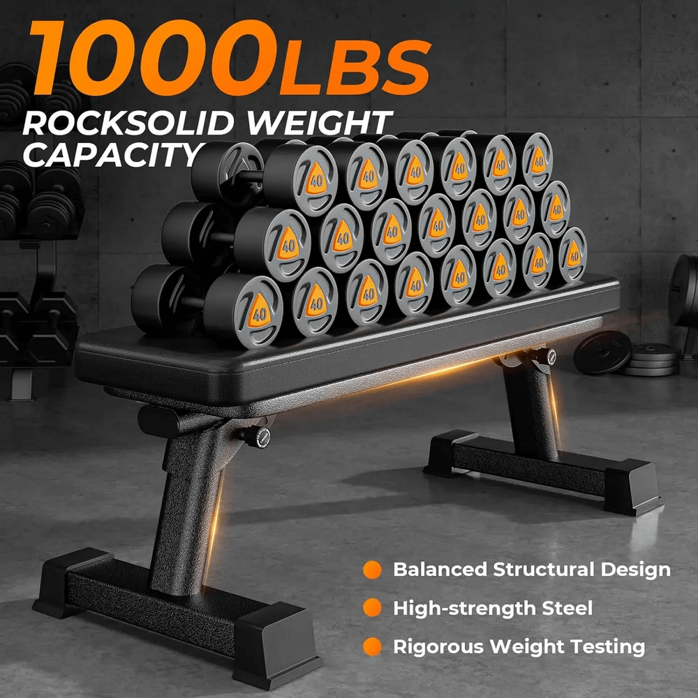 Flat Weight Bench for Strength and Ab Training - SF3449 supporting 1000lbs with high-strength steel design, perfect for workouts.