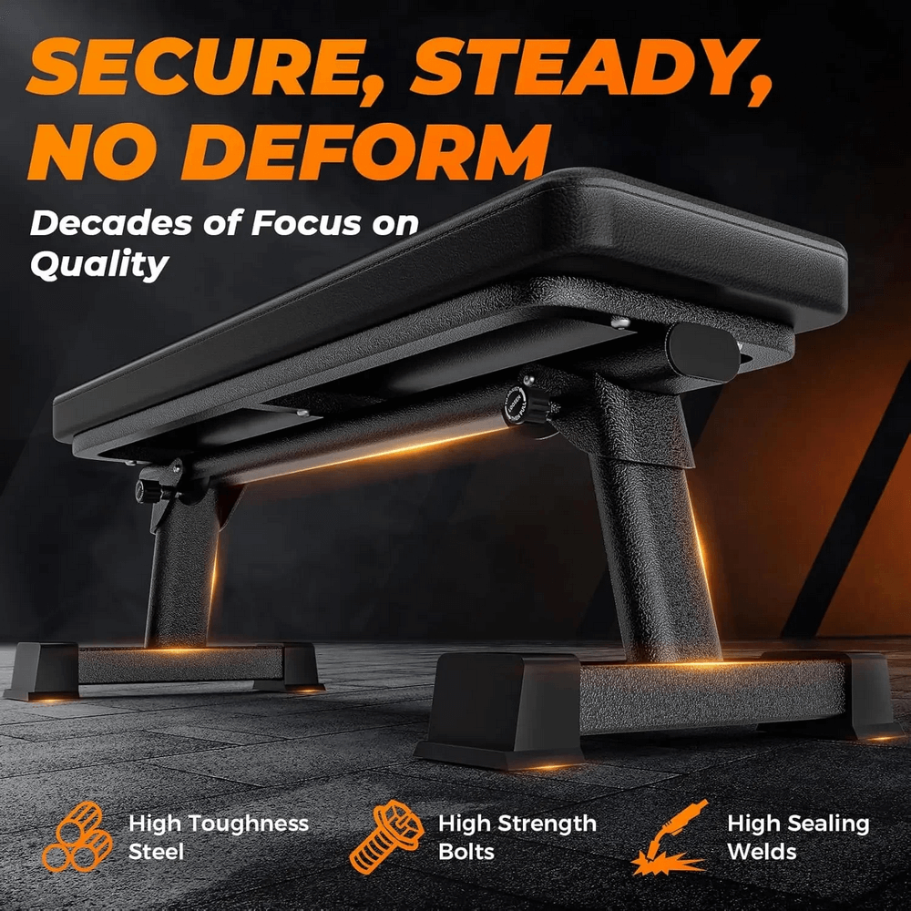 Flat Weight Bench for Strength and Ab Training - SF3449 with high toughness steel and secure design for home gym workouts.