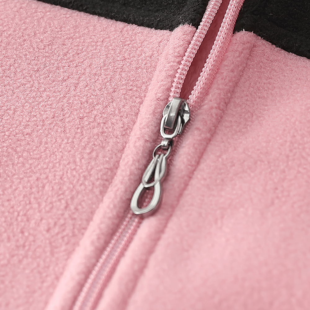 Close-up of zipper detail on the Fleece Female Hooded Jacket with Zipper Closure - SF4105 in soft pink fleece material