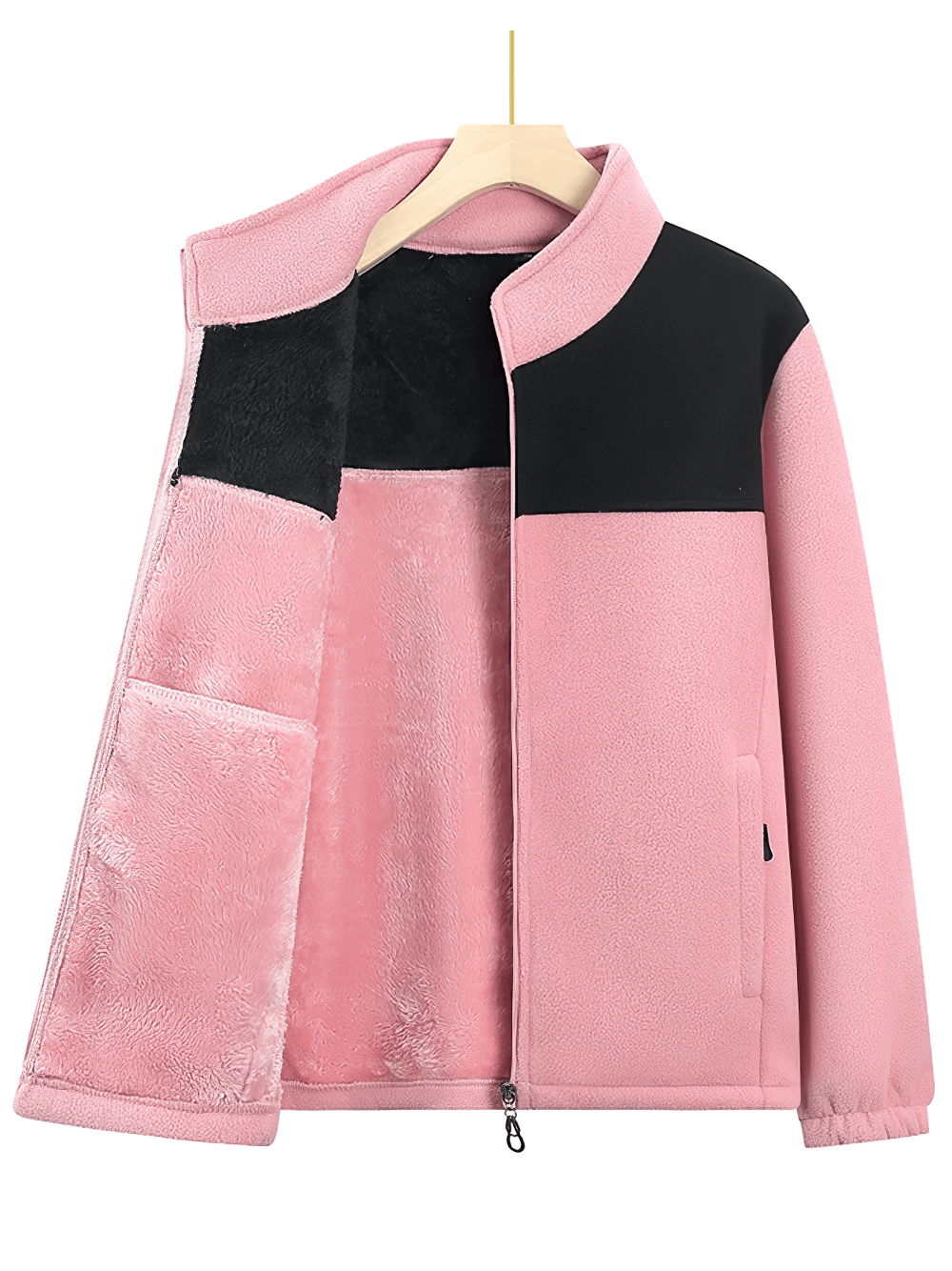 Fleece Female Hooded Jacket with Zipper Closure - SF4105 in pink, showcasing soft fleece lining, side pockets, and stylish design.