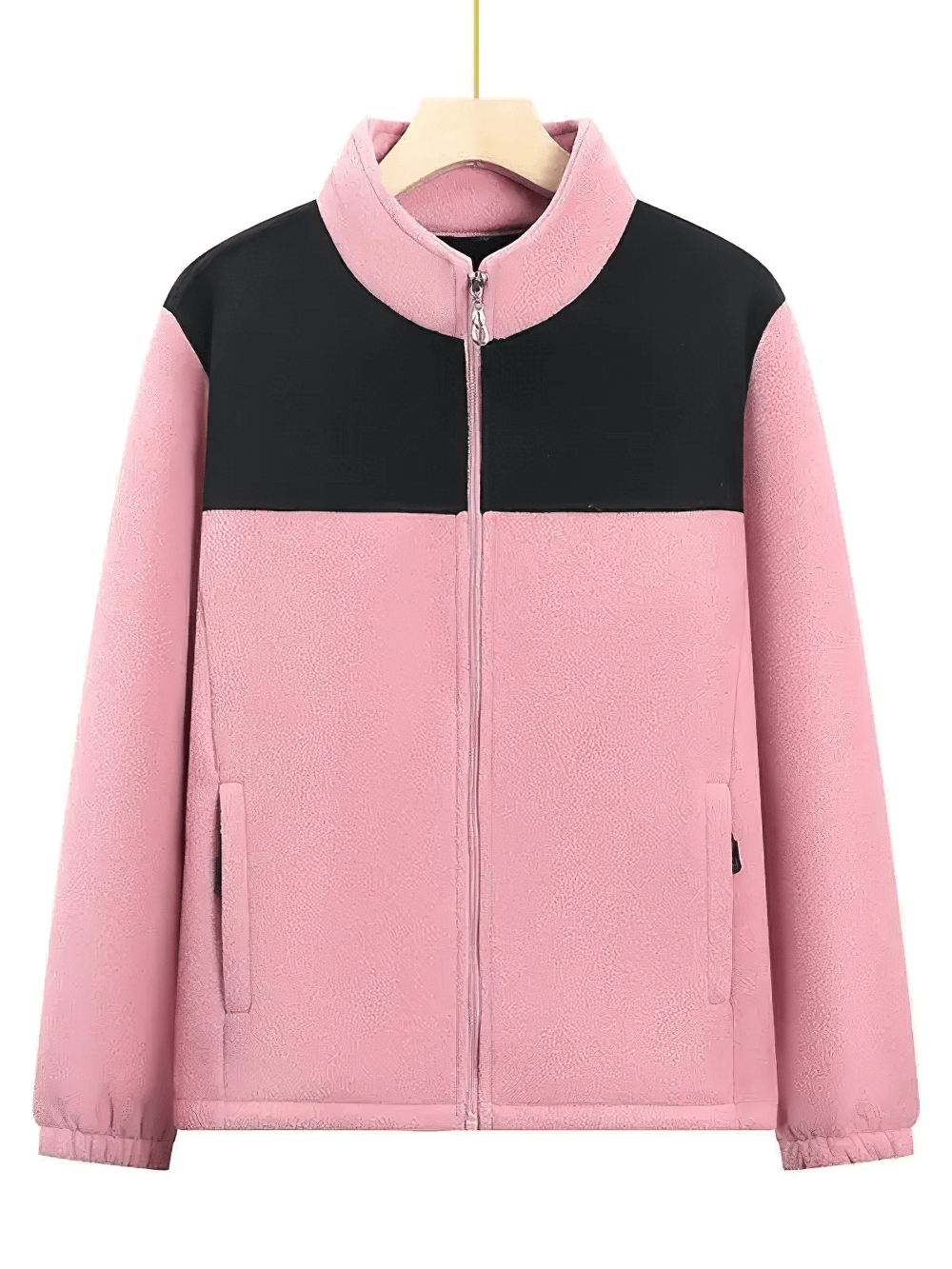 Fleece Female Hooded Jacket with Zipper Closure - SF4105, warm pink and black design, fleece-lined for ultimate comfort and style.