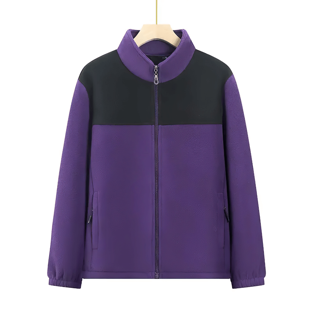 Purple Fleece Female Hooded Jacket with Zipper Closure - SF4105 featuring warm fleece lining and pockets, ideal for chilly weather.