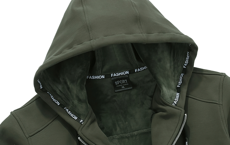 Dicke Herrenjacke aus Fleece mit Kapuze und Taschen/Reißverschluss, warme Oberbekleidung – SF1348 