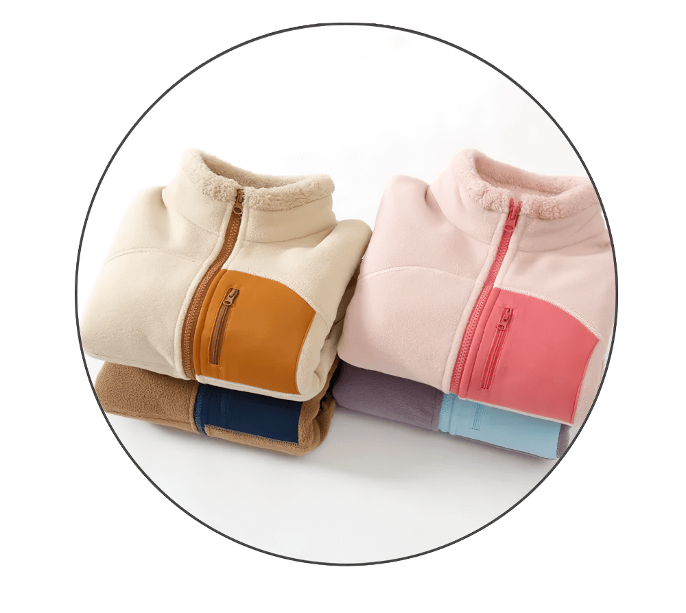 Fleece Jacket with Fashion Patch and Zipper Pockets - SF3842 in trendy colors and stylish design for kids