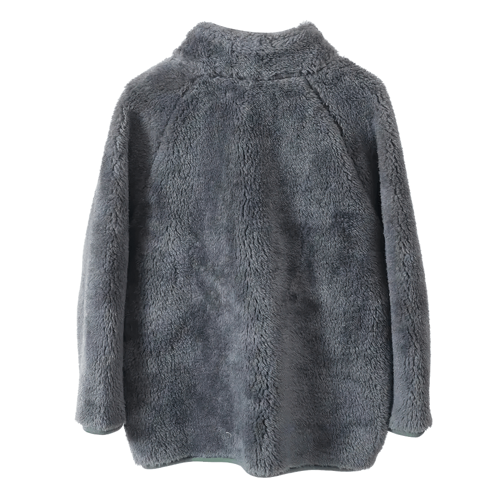 Back view of gray Fleece Jacket with Zip Pocket and Soft Texture - SF3827, highlighting plush fabric for cozy winter wear.