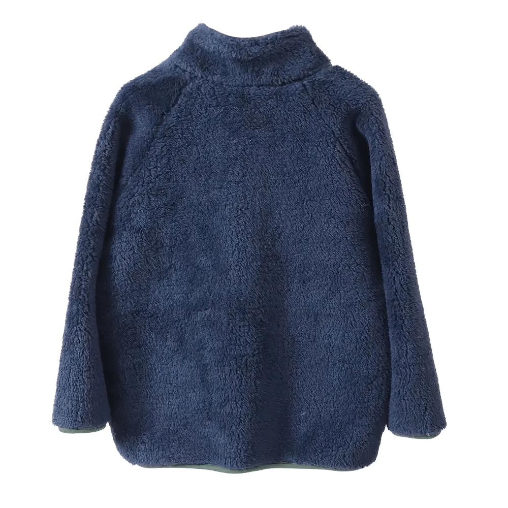 Back view of Fleece Jacket with Zip Pocket and Soft Texture - SF3827 in dark blue, showcasing its plush and cozy fabric.