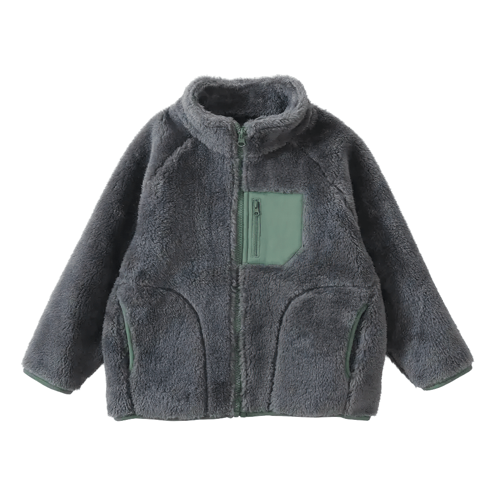 Fleece Jacket with Zip Pocket and Soft Texture - SF3827 in plush grey, perfect for winter layering with sleek zip and contrast pocket.