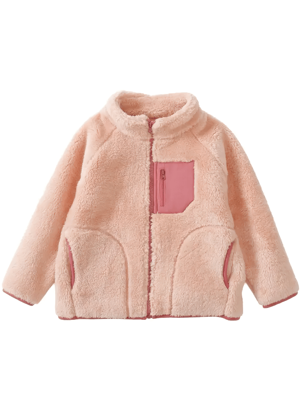 Fleece Jacket with Zip Pocket and Soft Texture - SF3827 in blush color, featuring cozy design and contrast pocket for winter warmth