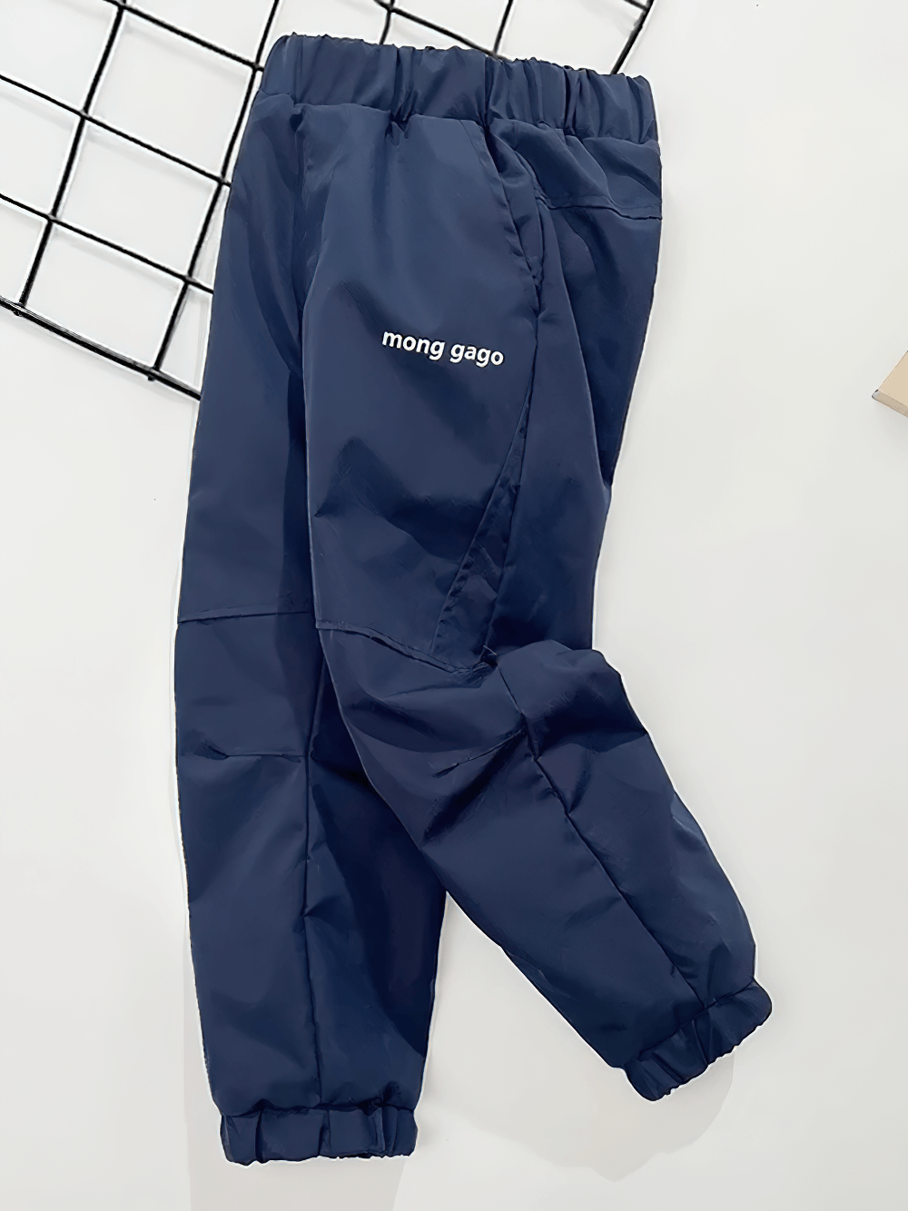 Fleece Lined Waterproof Cotton Down Pants - SF3782, navy snowproof ski trousers for kids with fleece padding.