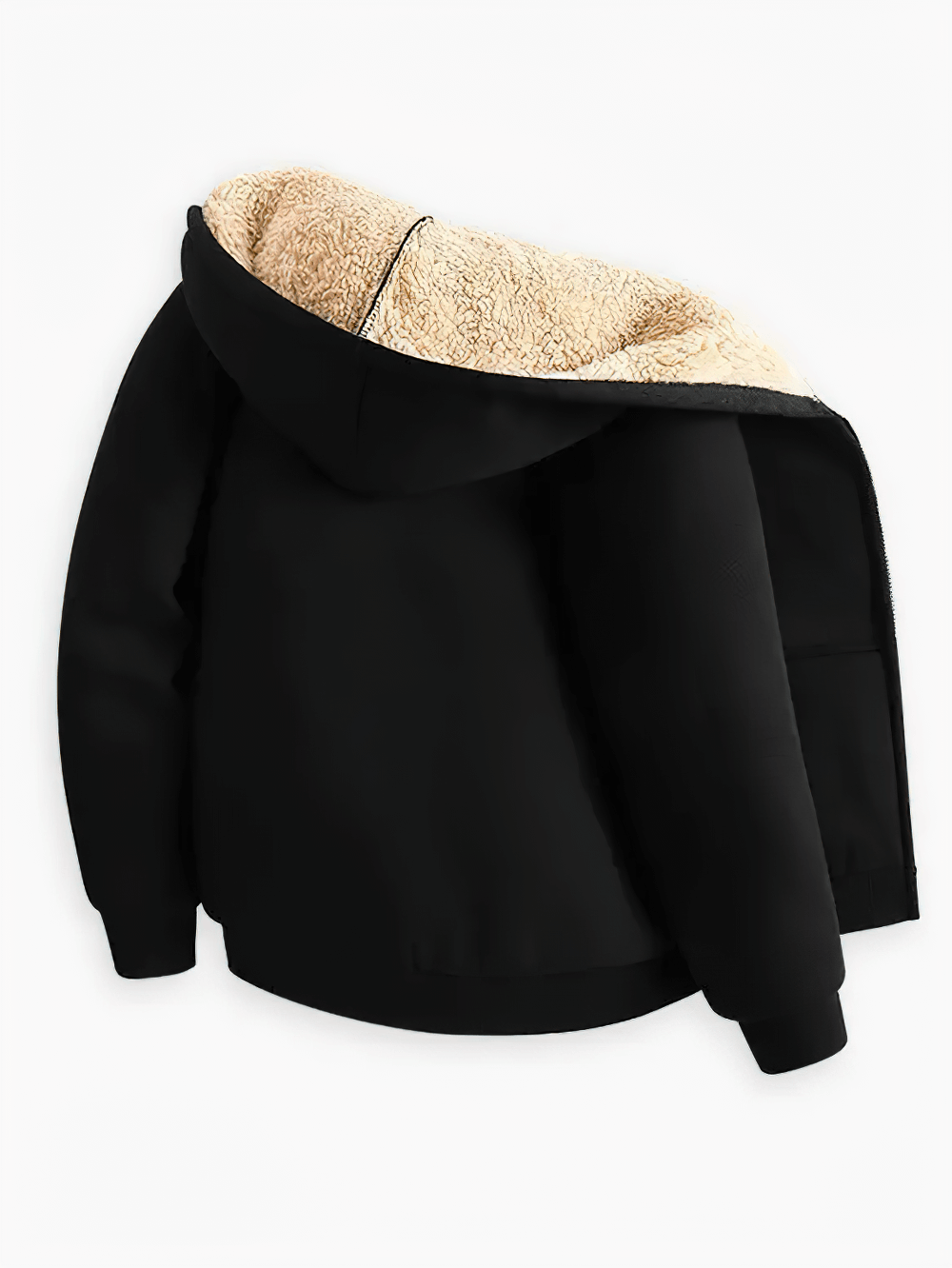 Fleece Lined Zipper Hoodie with Pockets - SF3667 in black showing plush interior for ultimate warmth and style.