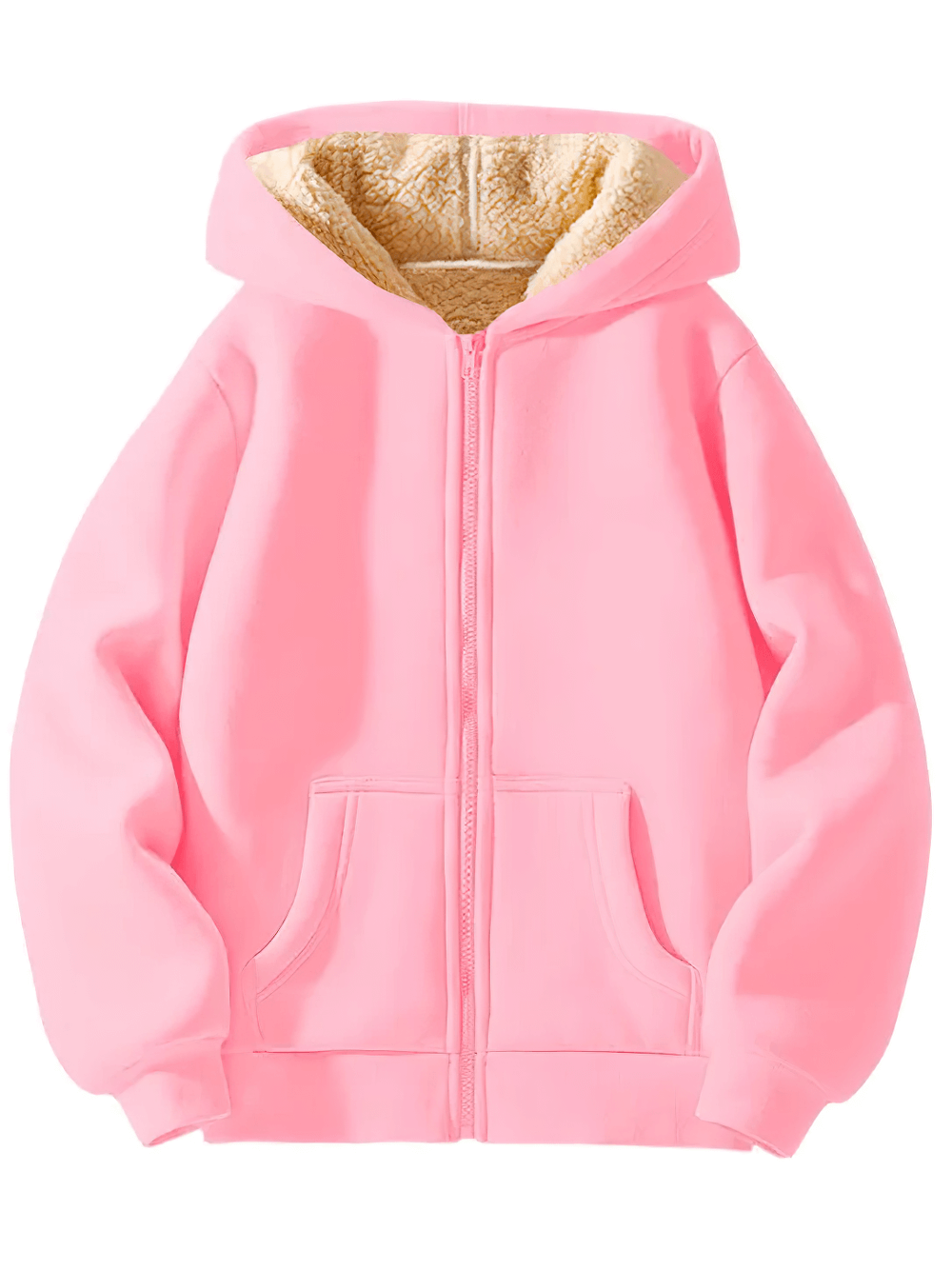 Pink Fleece Lined Zipper Hoodie with Pockets - SF3667, perfect for cozy cold weather style and ultimate warmth