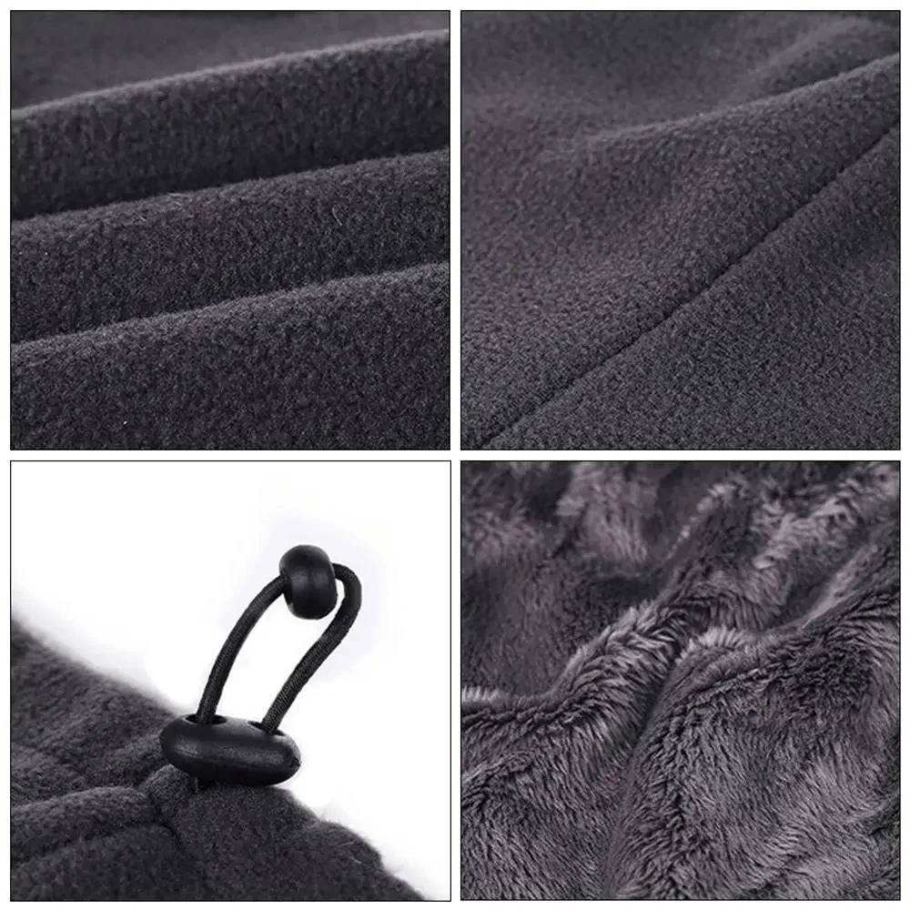 Close-up of fleece neck warmer gaiter with soft cotton texture and adjustable drawstring, ideal for skiing and outdoor warmth.