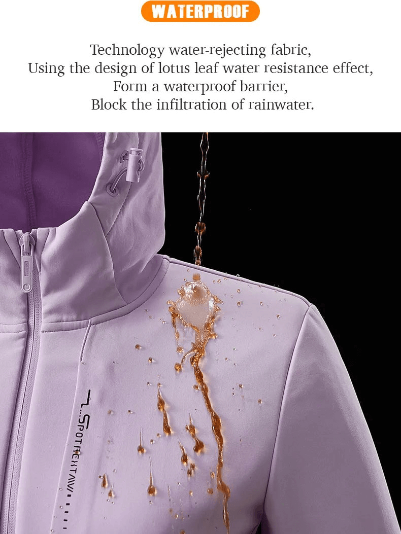 Water-resistant softshell jacket repelling water, showcasing waterproof technology for outdoor enthusiasts.