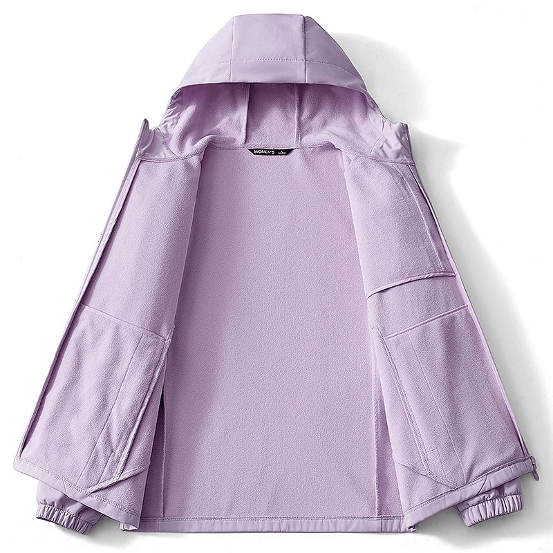 Water-resistant fleece softshell hiking jacket SF1851 in lavender, showcasing anti-static and breathable features for outdoor comfort.