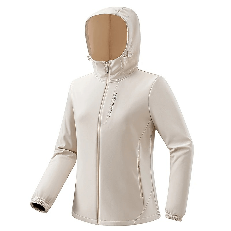 Fleece Softshell Hiking Jacket SF1851 in beige, featuring water resistance for outdoor enthusiasts; breathable and durable design.