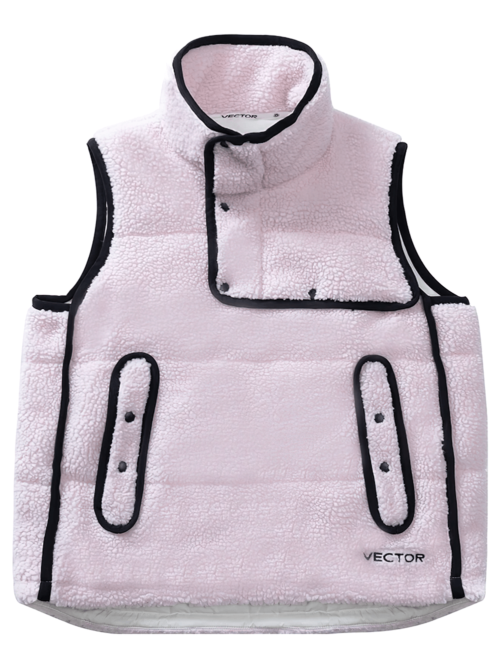 Pink Sherpa fleece vest with windproof neckline and pockets, perfect for winter outdoor adventures, style SF2489.