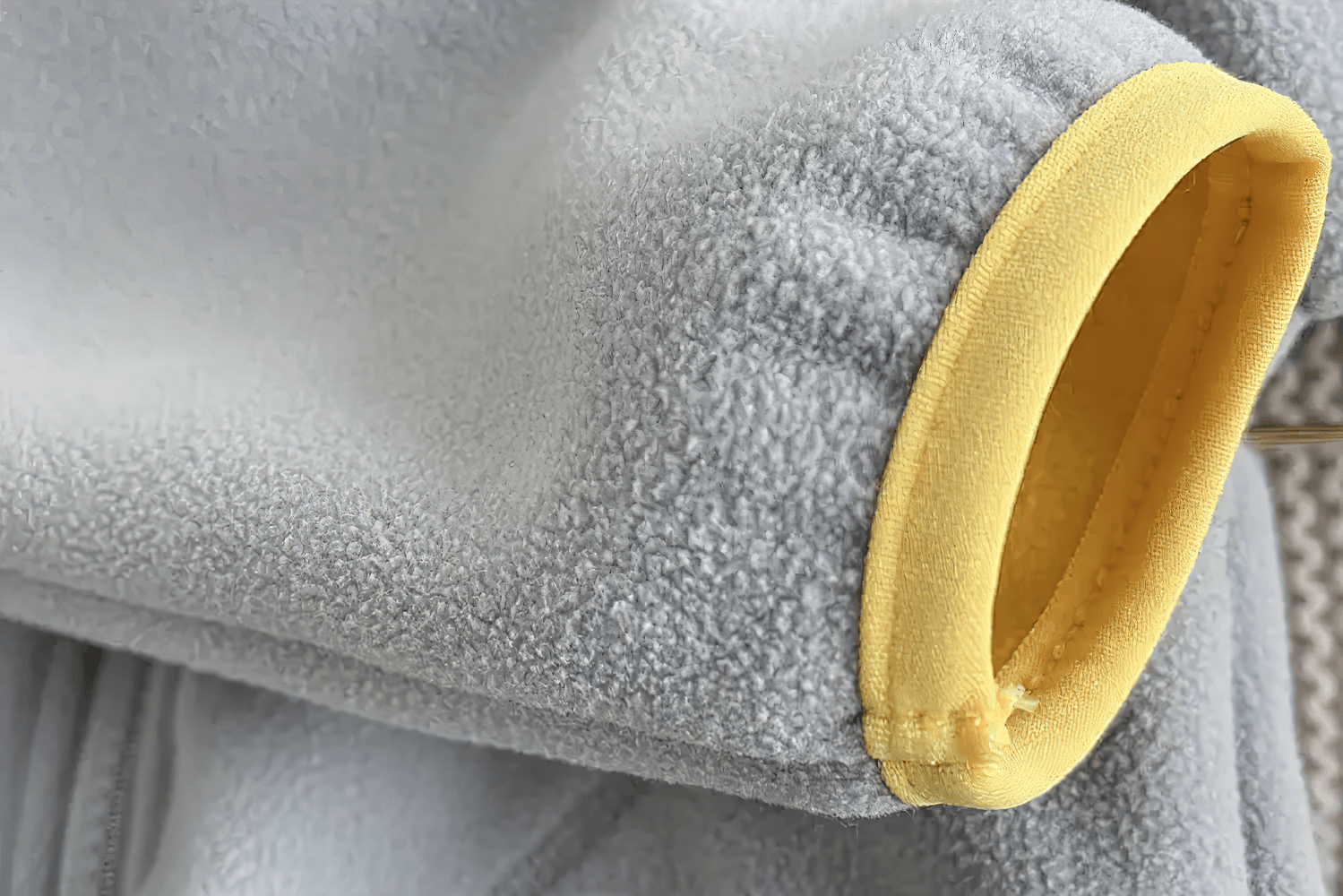 Fleece Zip Jacket with Lion Embroidery Design - SF3541 showing yellow contrast cuff detail