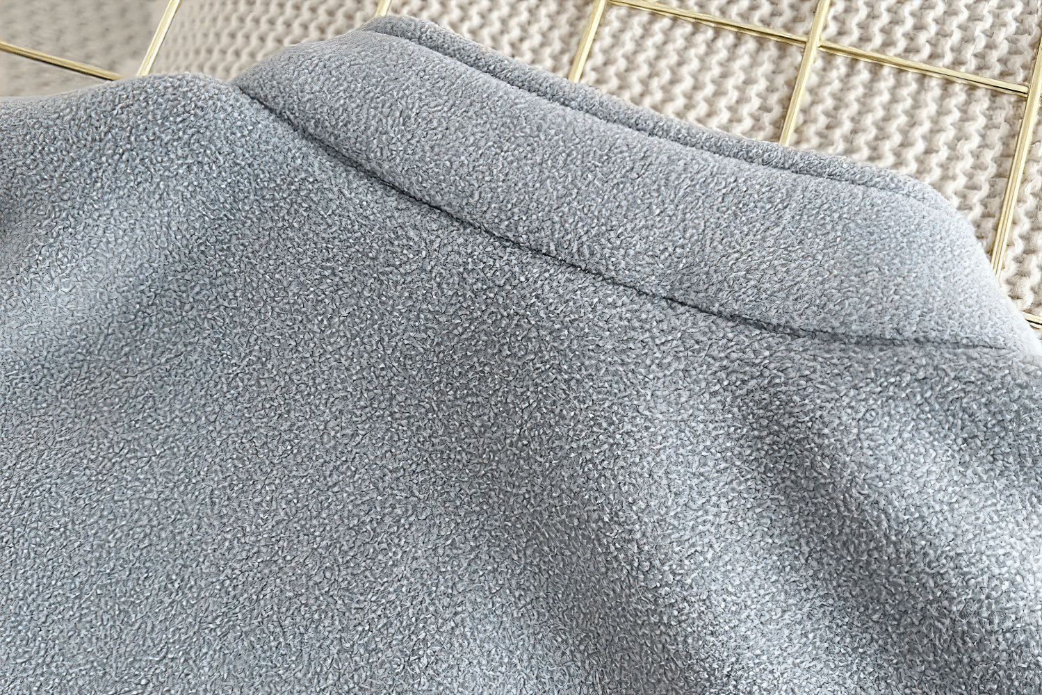 Close-up of gray Fleece Zip Jacket with Lion Embroidery Design - SF3541 showcasing soft texture and high collar.