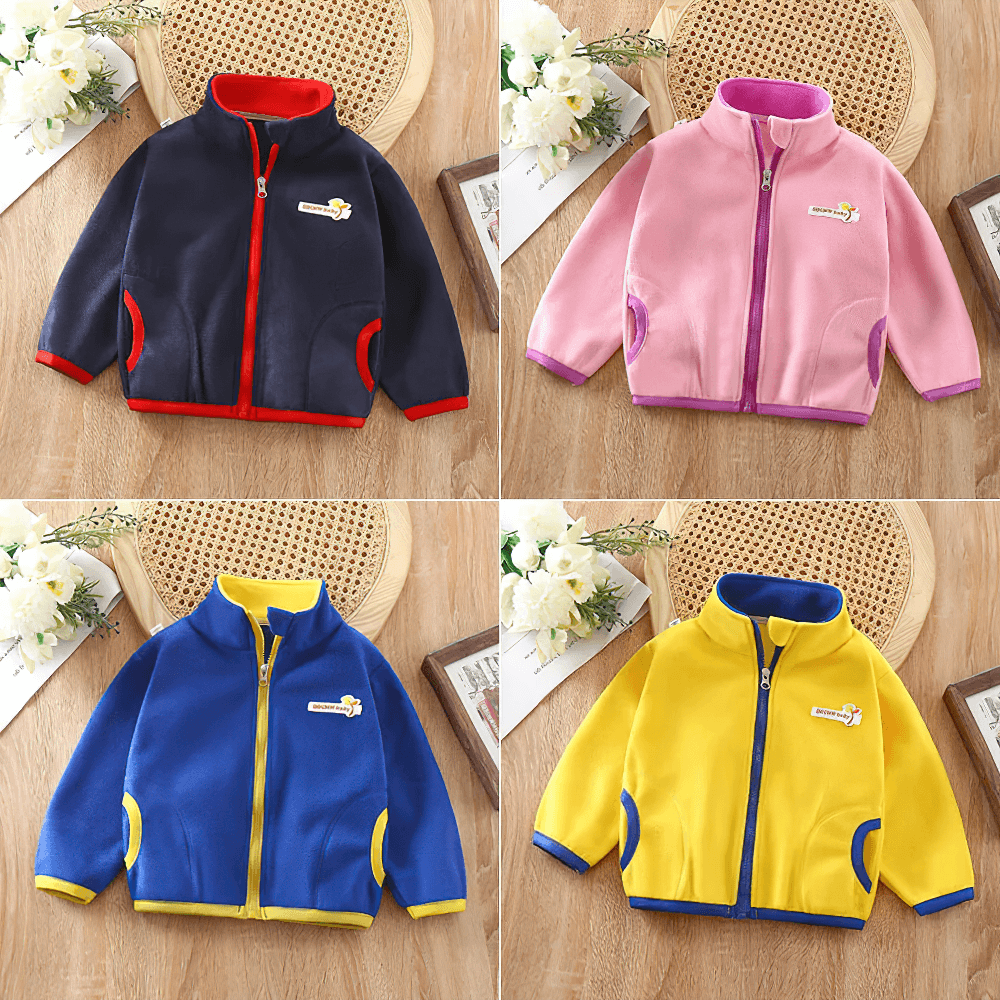 Fleece Zip Jacket with Stand Collar and Pockets - SF3568 in cheerful colors on display, showcasing cozy design and contrast trim.