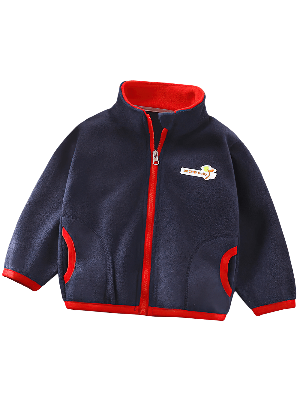 Fleece Zip Jacket with Stand Collar and Pockets - SF3568 for kids with contrast red trim and high collar, ideal for layering.