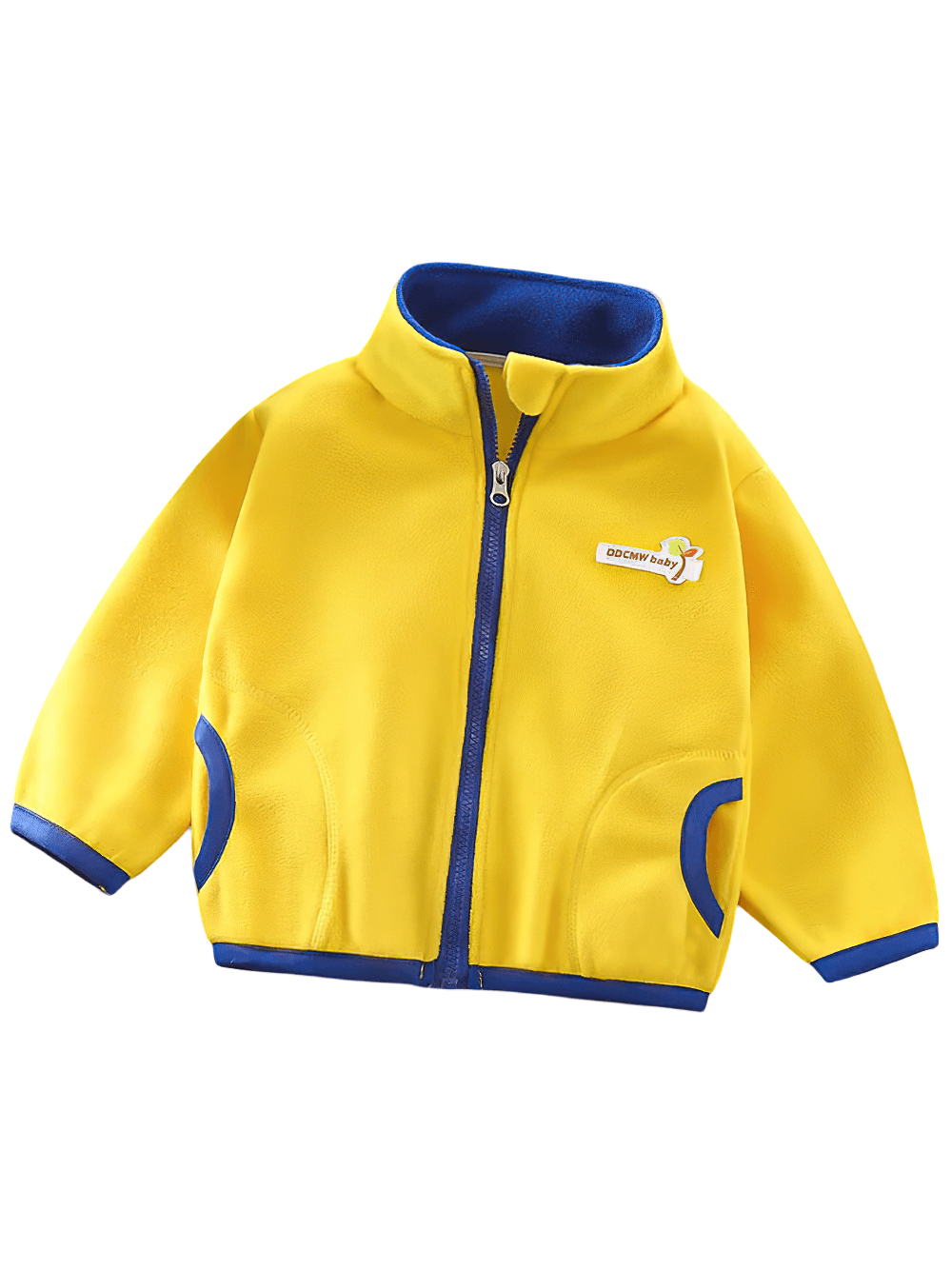 Fleece Zip Jacket with Stand Collar and Pockets - SF3568 in cheerful yellow with blue trim for kids, ideal for layering in cool weather.