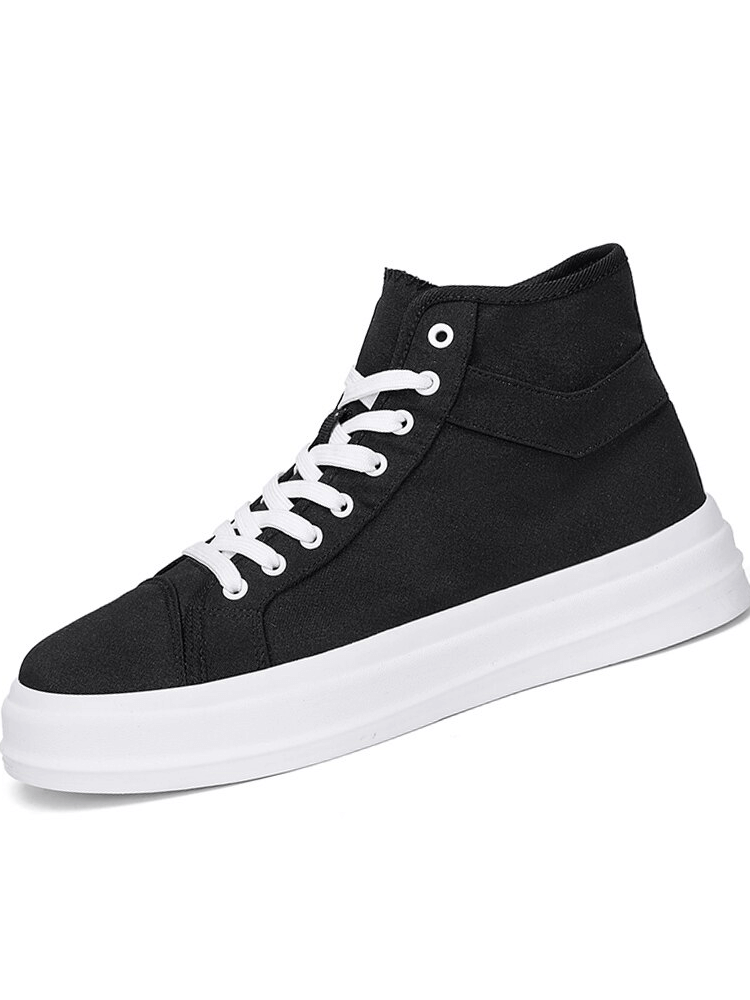 Black unisex high-top sports sneakers with laces, featuring a lightweight canvas upper, white EVA outsole, and secure lace-up fit.