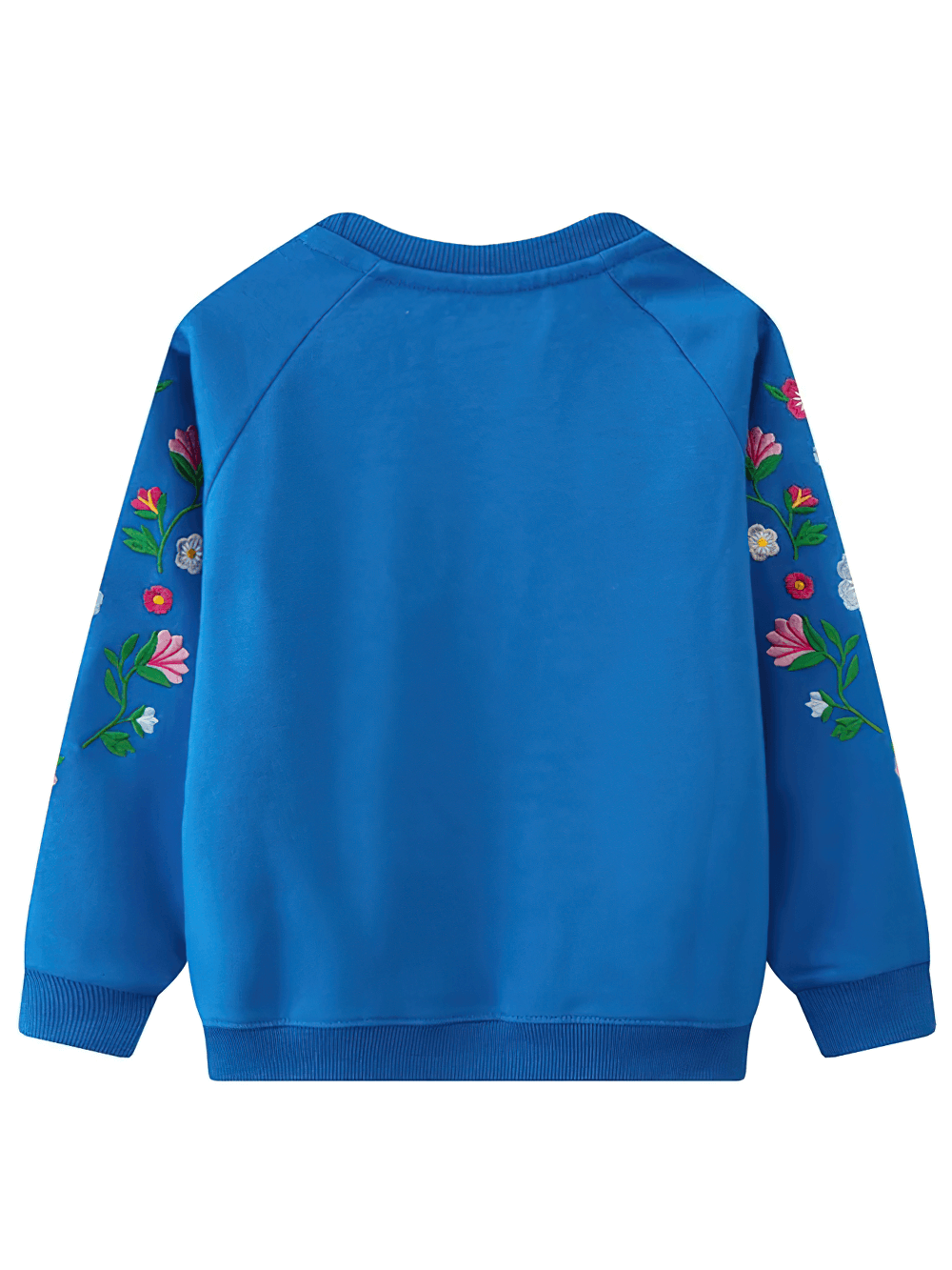 Floral Embroidered Sweatshirt With Raglan Sleeves - SF3634, blue pullover with colorful floral sleeve embroidery for girls