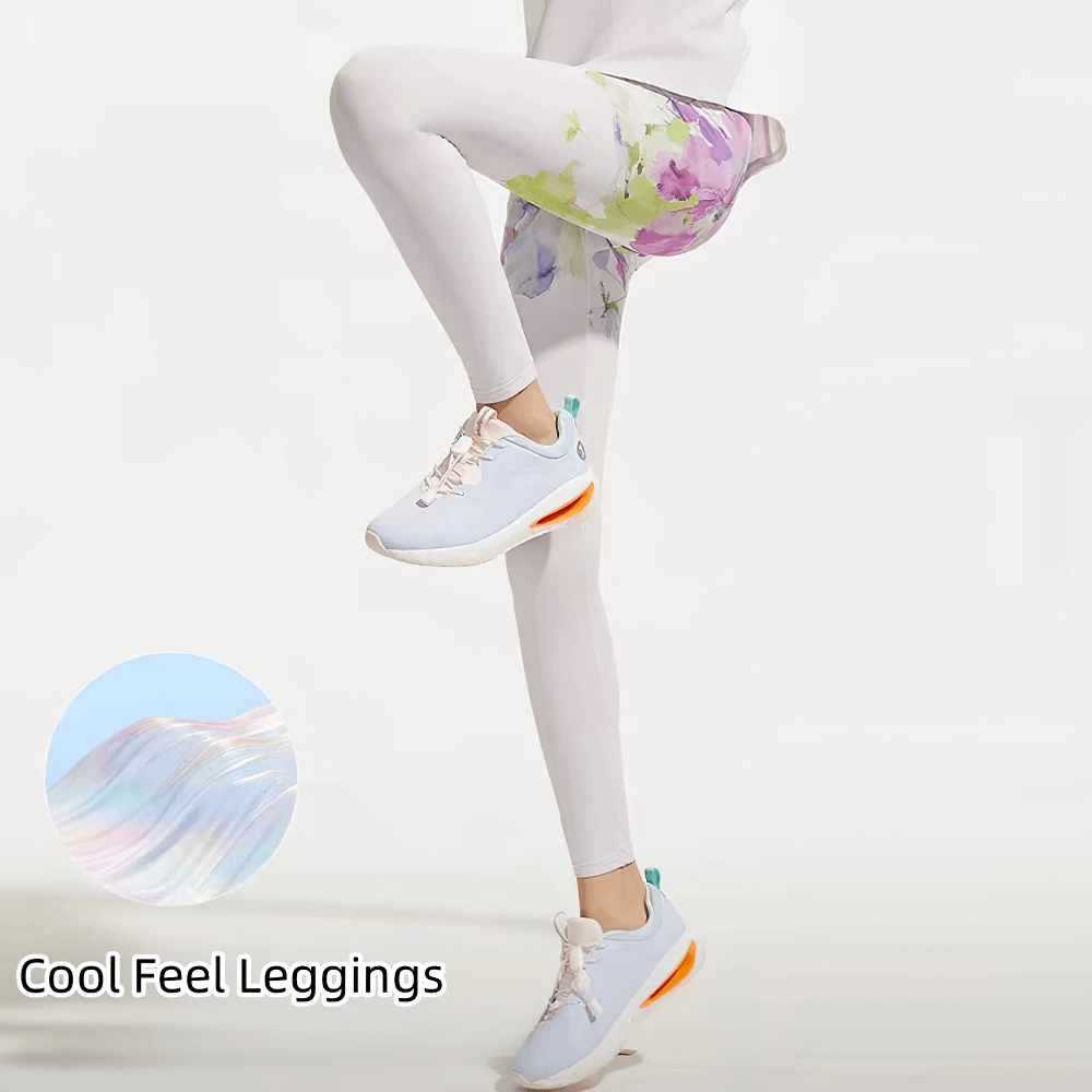 Floral Print Girls Yoga Leggings with High Waist - SF3819, showcasing breathable spandex and stylish floral design for active wear.