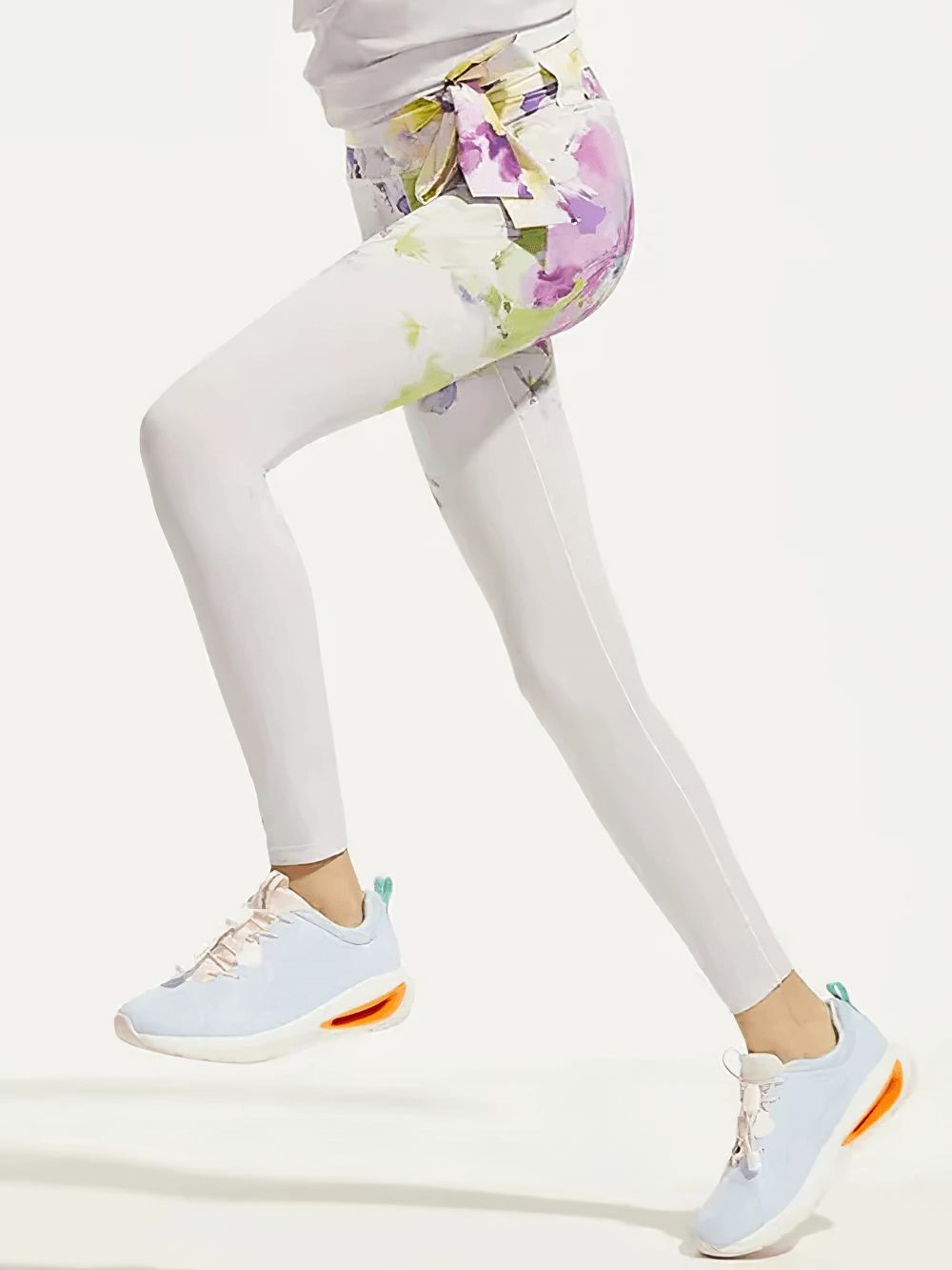 Girl wearing Floral Print Girls Yoga Leggings with High Waist - SF3819, perfect for yoga and sports. Stylish and breathable design.