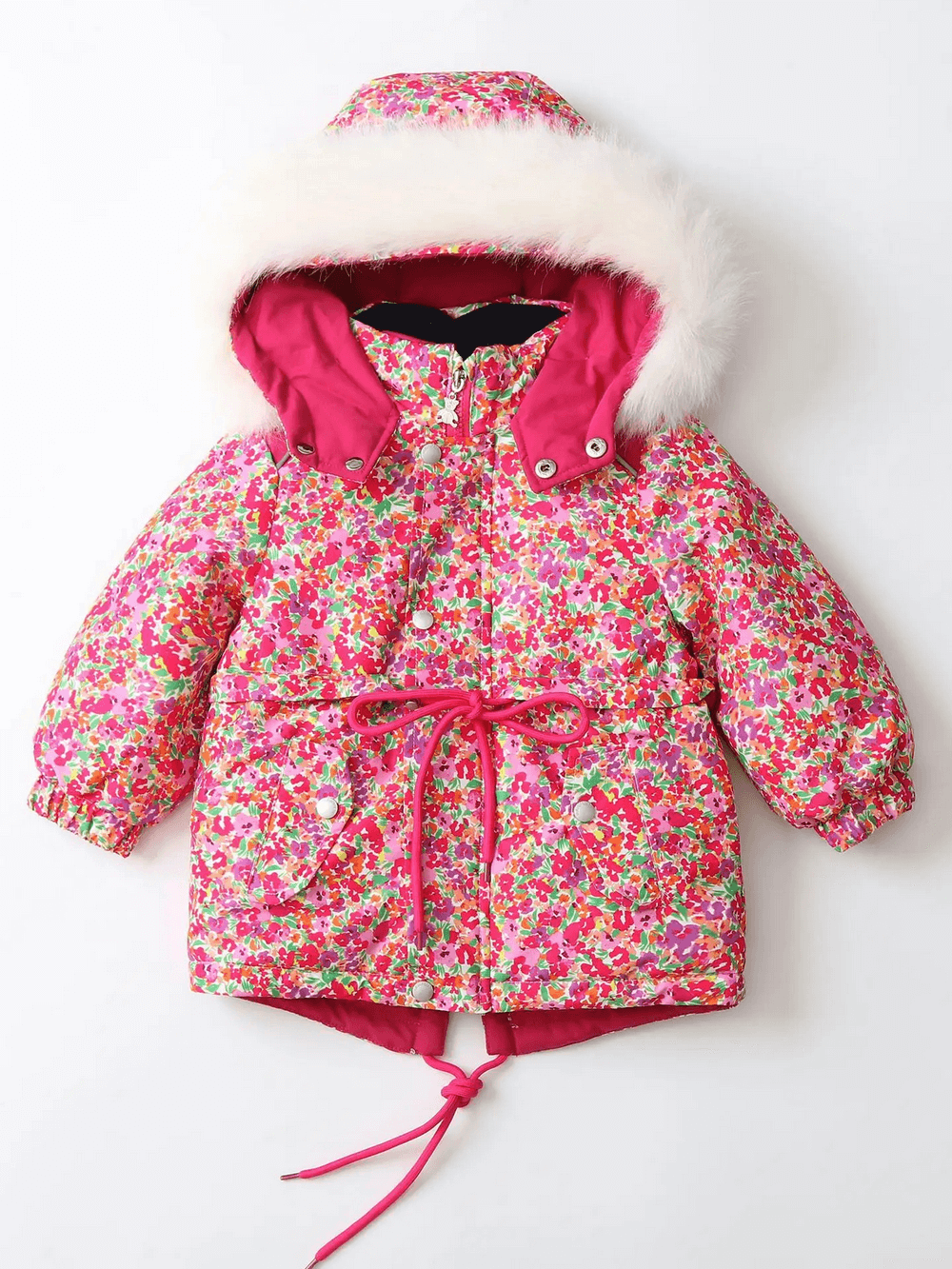 Floral Printed Waterproof Hooded Snowboard Jacket - SF3715, vibrant floral ski jacket with cozy hood and adjustable drawstring for girls.