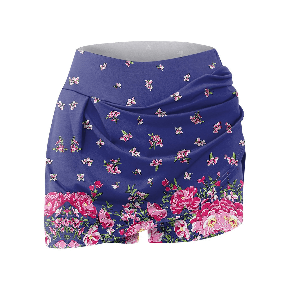 Alt Tag: Floral Tennis Skort with Inner Shorts for Women - SF4394 navy floral wrap pleated athletic skort for golf tennis running yoga