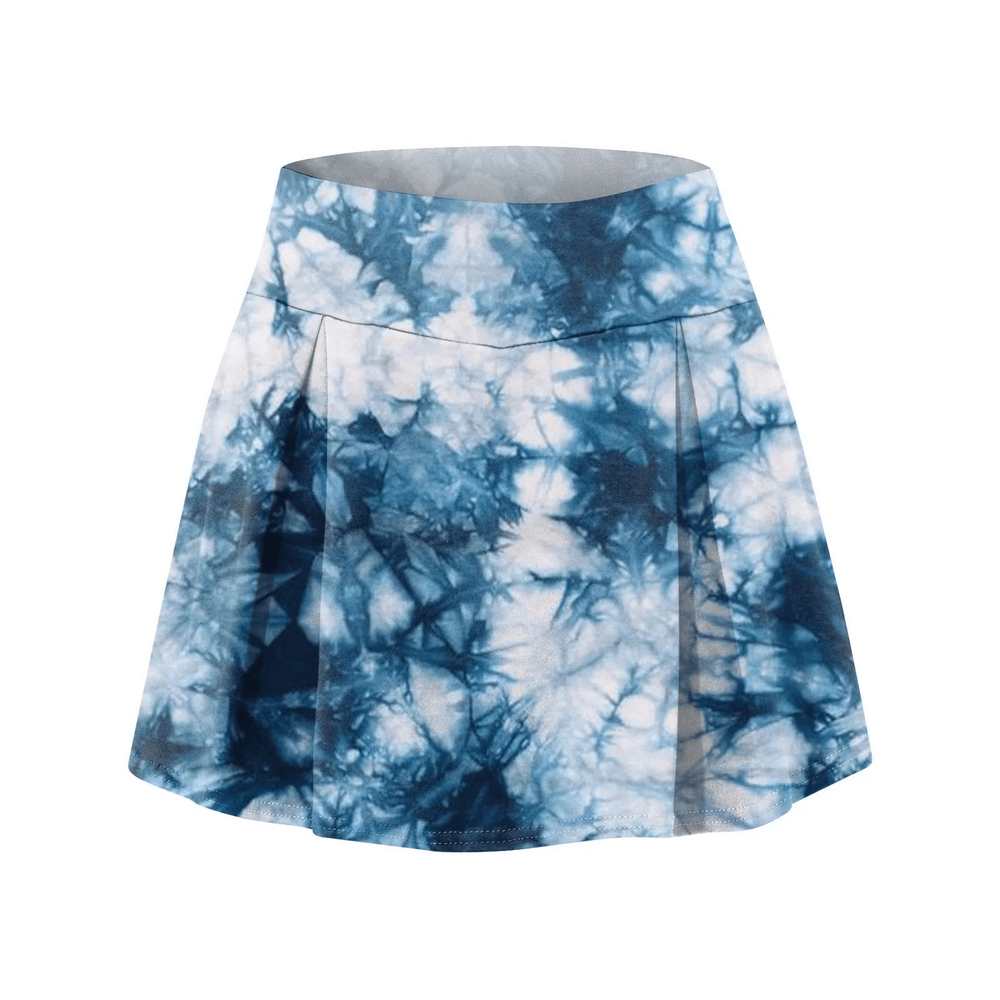 Alt Tag: Floral Tennis Skort with Inner Shorts for Women - SF4394 blue floral pleated wrap athletic golf skirt with stretchy waistband