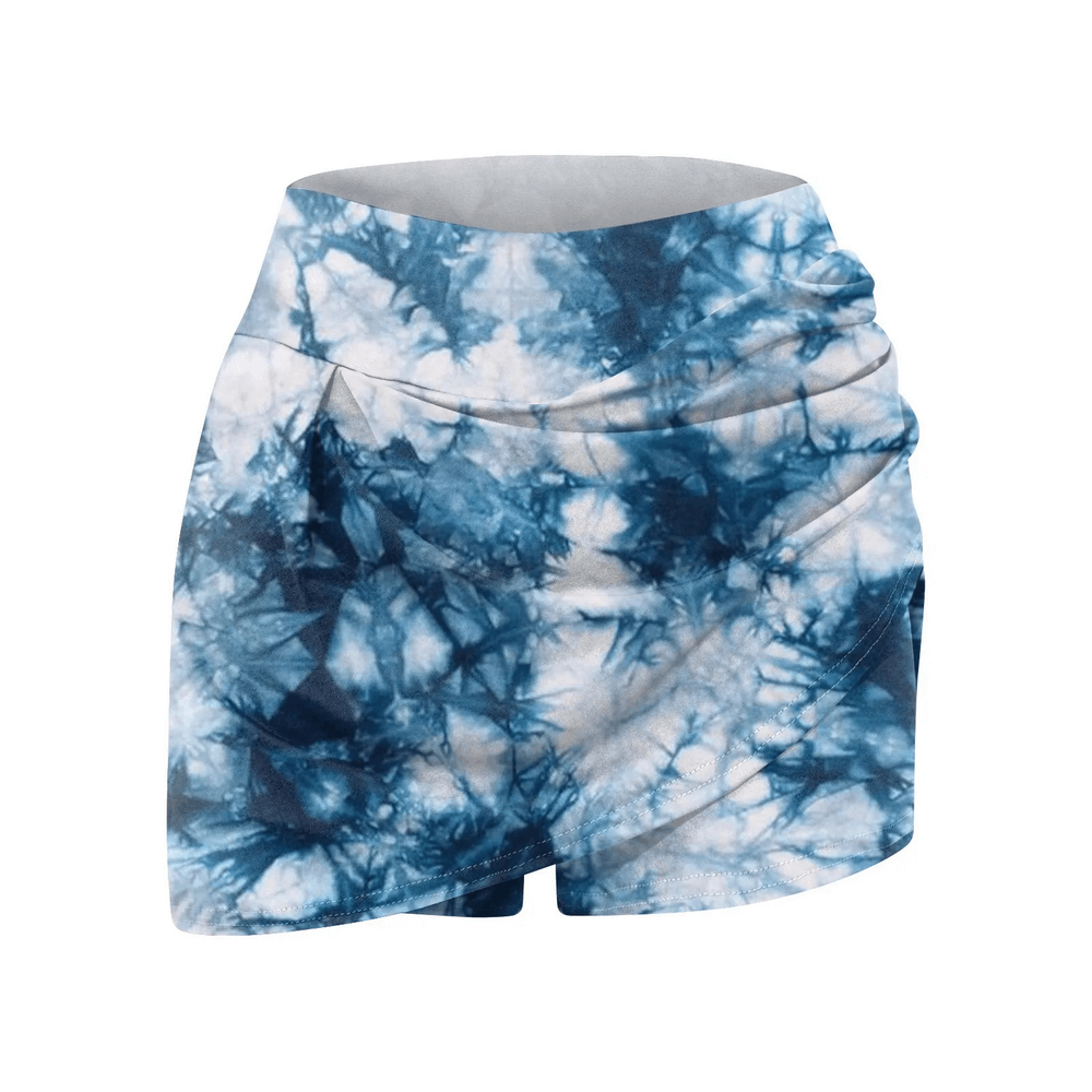 Alt Tag: Floral Tennis Skort with Inner Shorts for Women - SF4394 blue tie-dye pleated wrap skort with elastic waistband