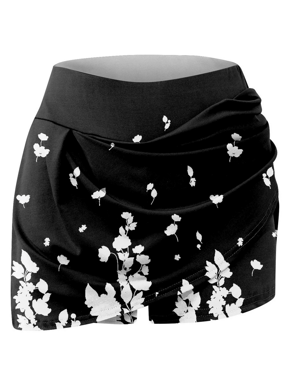 Alt Tag: Floral Tennis Skort with Inner Shorts for Women - SF4394 black floral pleated wrap skort with inner shorts for tennis golf running yoga